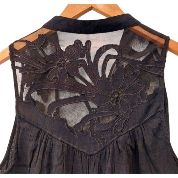 Free People Top Womens XS Black Sleeveless Embroidery Coquette Floral Flowy Boho - Picture 3 of 10